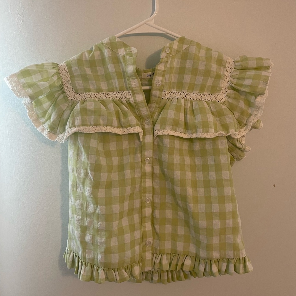 day + moon light green and white checkered top